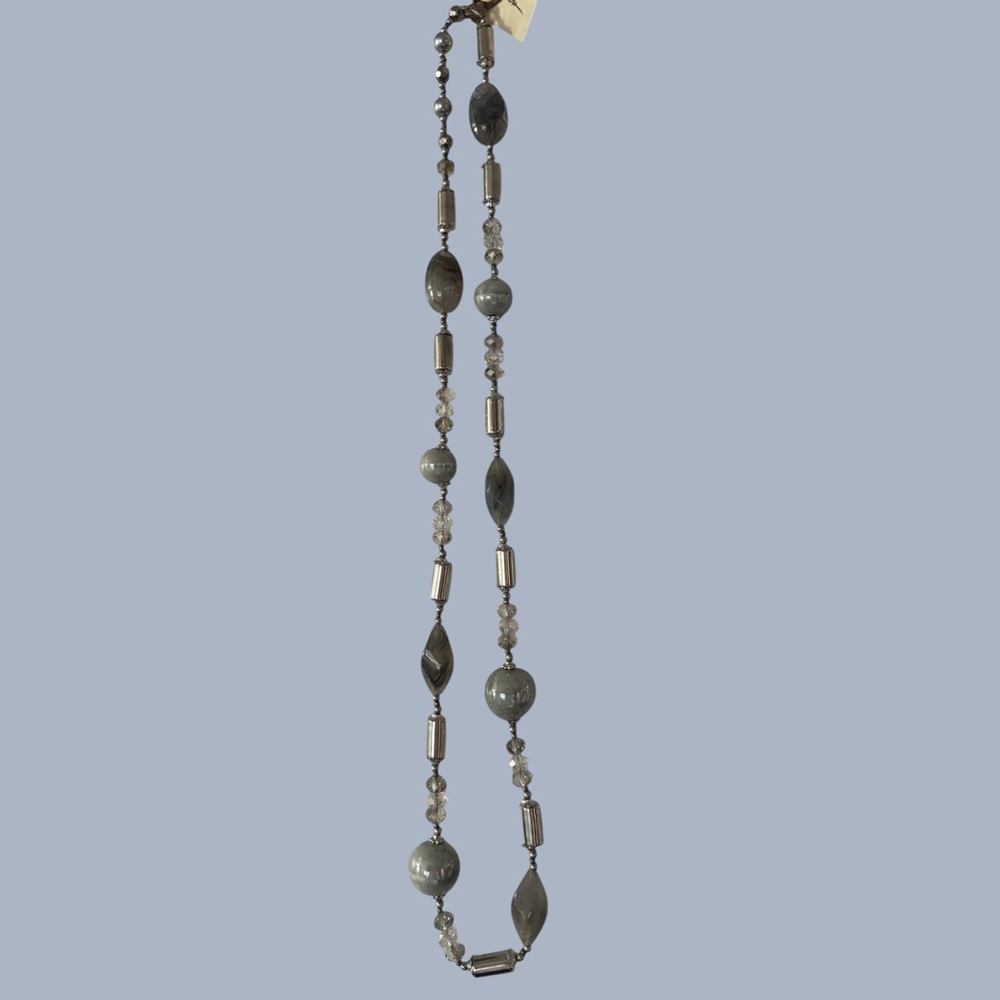Elegant 18” Silver and Beaded Sweater Necklace